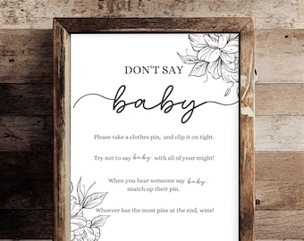 No digas signo de bebé Juegos de baby shower florales imprimibles Imprimible No digas juego de bebé Descarga instantánea No digas Baby Shower