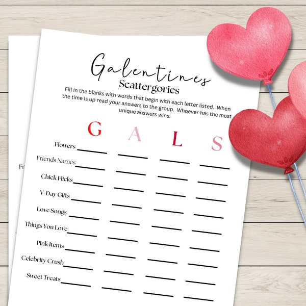 Galentine's Day Scattergories Game, Party Games, Girls Night In, Valentines Day, Ladies Night In, Girl Night out, Scattergories, GALS