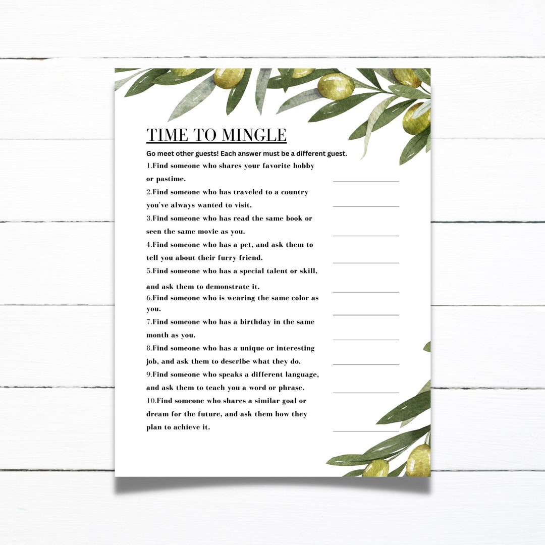 Time to Mingle/bridal Shower Games/ Baby Shower Game/ Printable Bridal