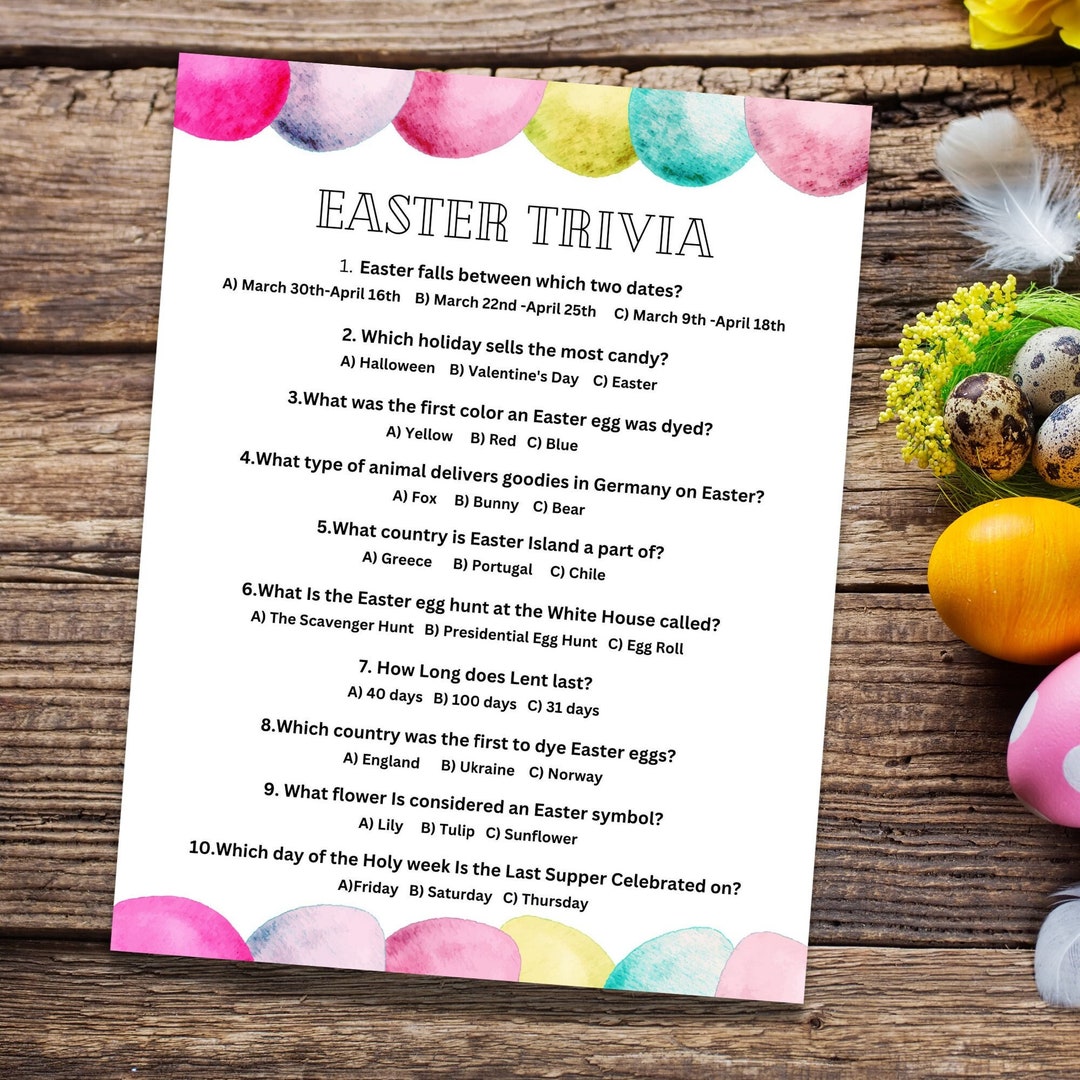 thumbnail image 2 of Easter Family Quiz Printable Easter Questions Easter Family Trivia Kids Quiz Cards Easter Games Night Printable Question Sheets 2 of 11