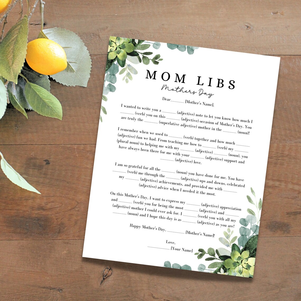 Mother's Day Mad Libs Mad Libs Mother Day Game Printable Mothers Day Party Game Mothers Day Game ...