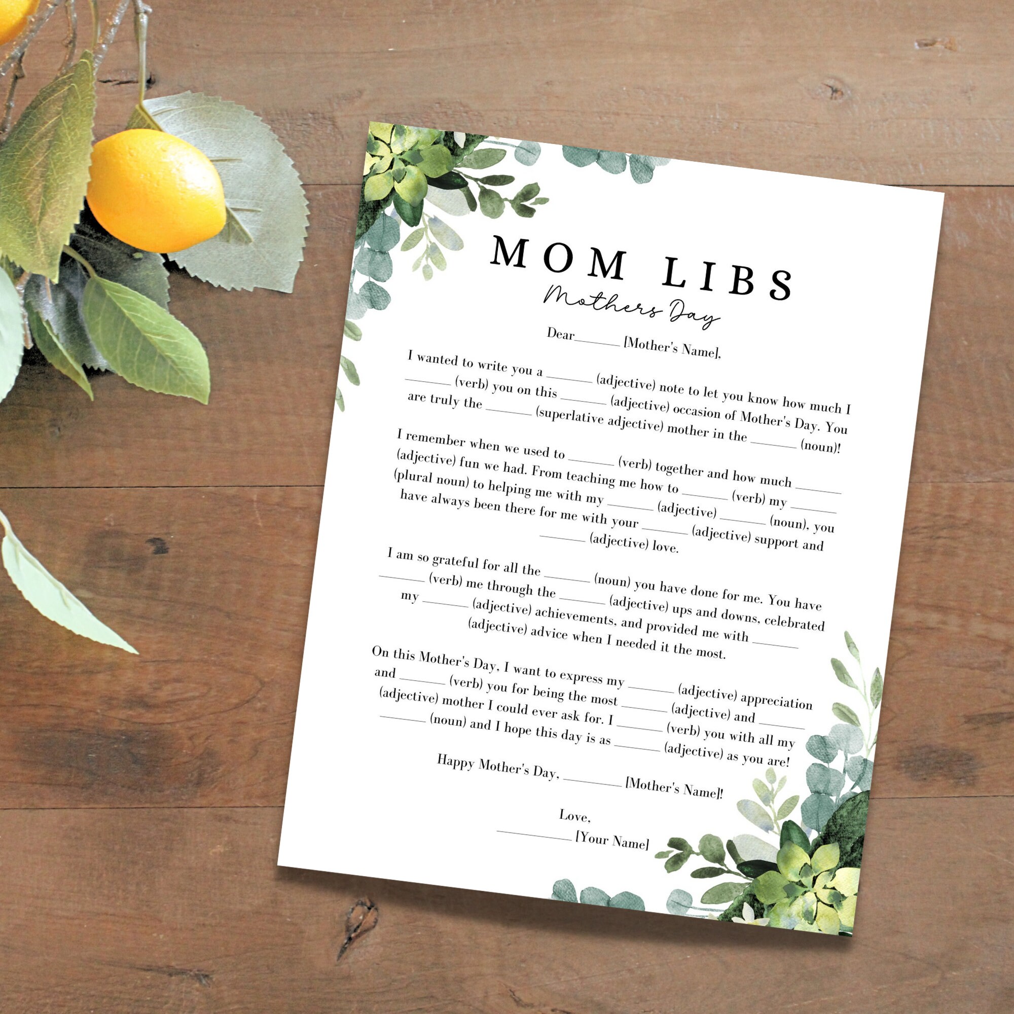 Mother's Day Mad Libs Mad Libs Mother Day Game Printable Mothers Day Party Game Mothers Day Game ...