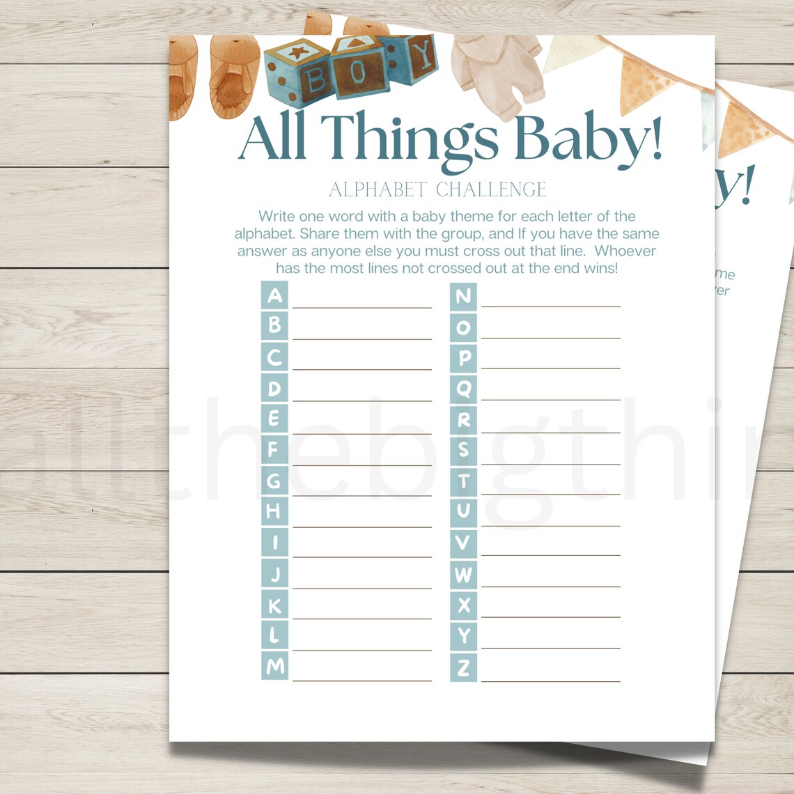 Scattergories Baby Shower Game, Boy Baby Shower Game, Baby ...