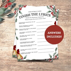 Christmas Party Finish the Lyric Game, Reindeer Funny Holiday Game, Printable Christmas Game, Christmas Party Game, Instant Download