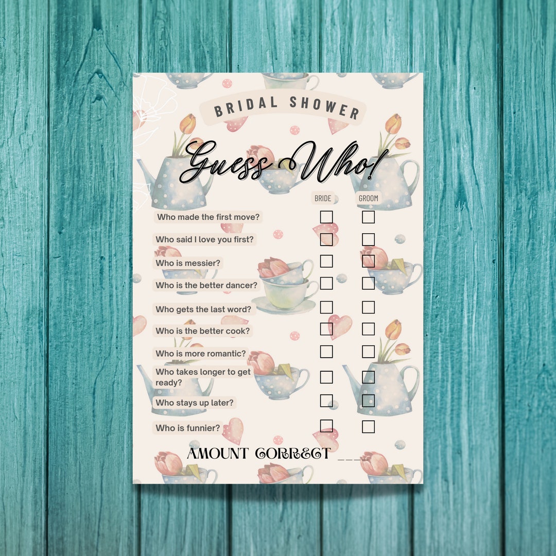 Guess Who Bridal Shower Game, Bridal Shower Tea Party, Instant Download