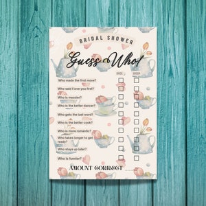 Guess who bridal shower game, bridal shower tea party, instant download, bride or groom, party game, printable games, jpg