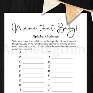 Baby Name Game - Baby Name Alphabet Game Printable - Baby Name A to Z Game - Black and White Gender Neutral Baby Shower Game Printable