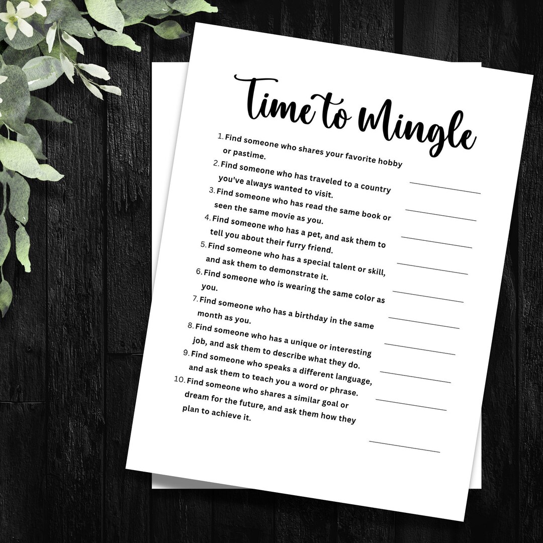 Time to Mingle/bridal Shower Games/ Baby Shower Game/ Printable Bridal