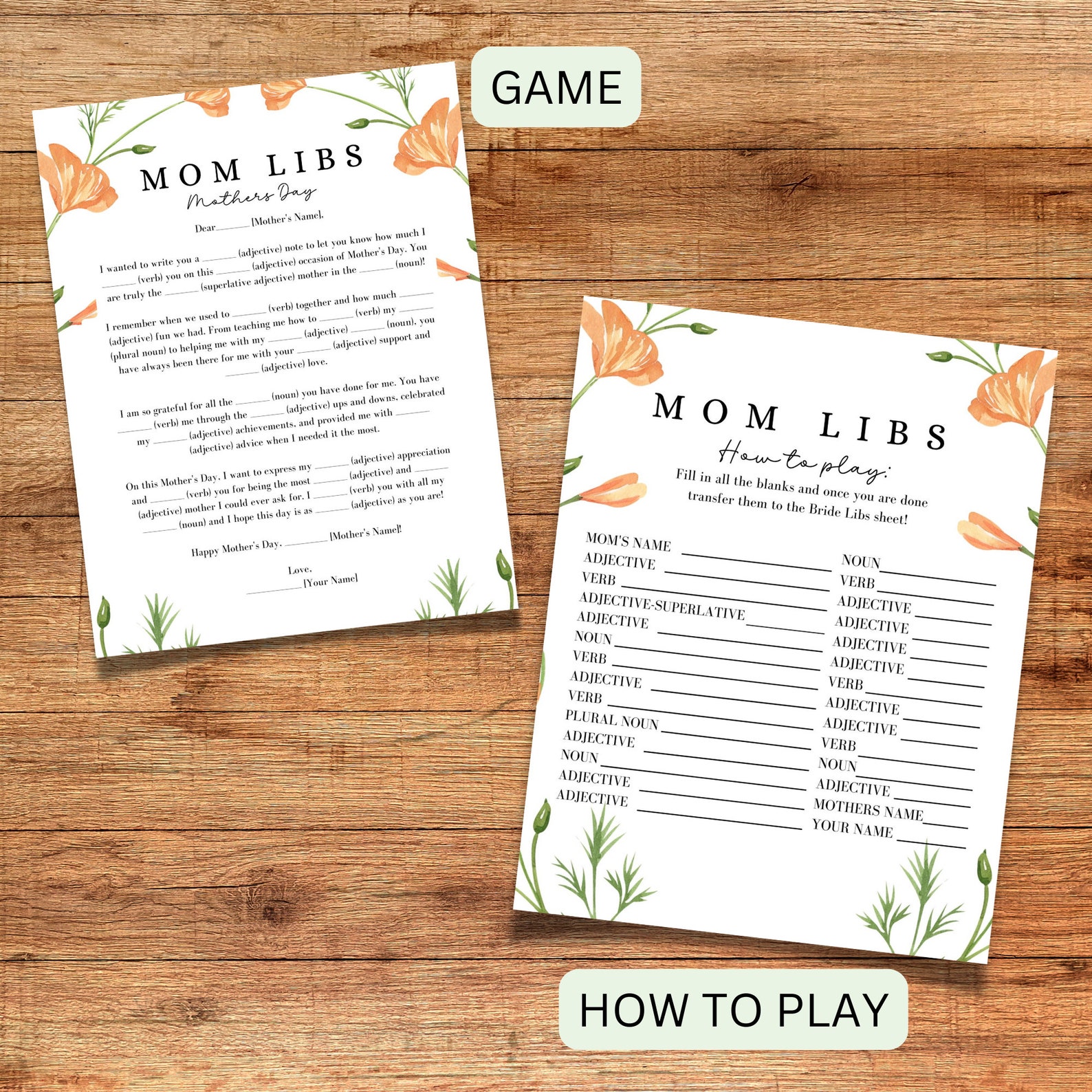 Mother's Day Mad Libs | Mad Libs | Mother Day Game | Printable Mothers Day Party Game | Mothers ...