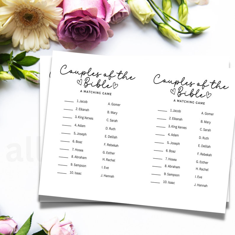 Bible Couples Game, Bible Couples Quiz, Church Bridal Shower Game ...