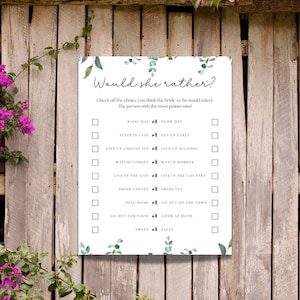 Would She Rather Bridal Shower Game, Who Knows the Bride Best, Instant Download, Minimalist Would She Rather, Script Bridal Shower Game,