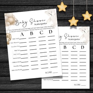 Baby Shower Games, Afdrukbare Scattergories, Game voor Baby Shower, Gender neutrale babyshower, Instant Download, Baby Shower Scattergories