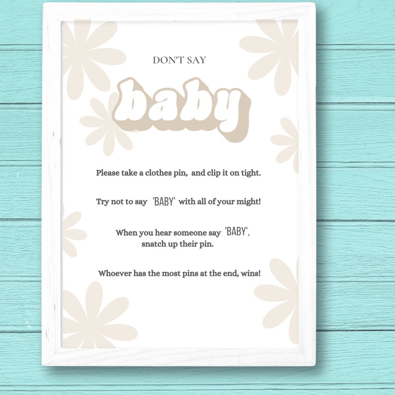 Retro Don't Say Baby Sign Printable Floral Baby Shower Game Printable ...