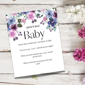 Don&#39;t Say Baby Printable Baby Shower Game Sign,  Pink Floral Baby Shower Game Sign, Baby Shower Activities, Girl, Boho