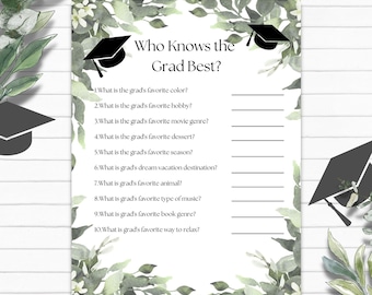 Qui connaît le meilleur jeu diplômé | Jeux de fête de remise des diplômes | Quiz de fin d'études | Quiz sur l'obtention du diplôme | Téléchargement instantané | Imprimable