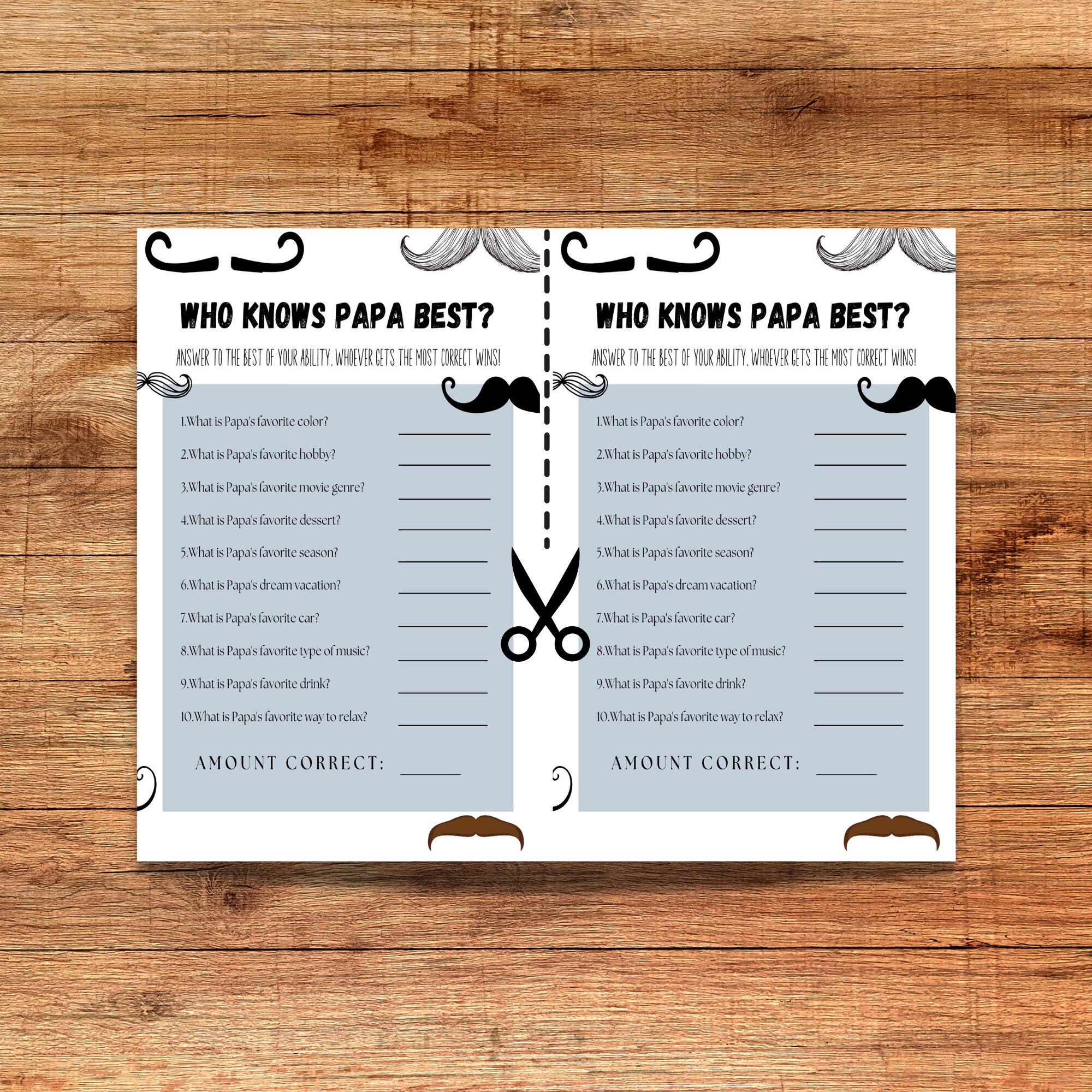 Father's Day Printable, All About My Papa, Personalized Papa Gift