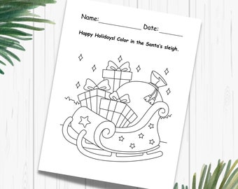 Colorear Navidad, Páginas para colorear para niños, Páginas para colorear de Navidad, Colorear vacaciones, Trineo de Papá Noel, Página para colorear preescolar