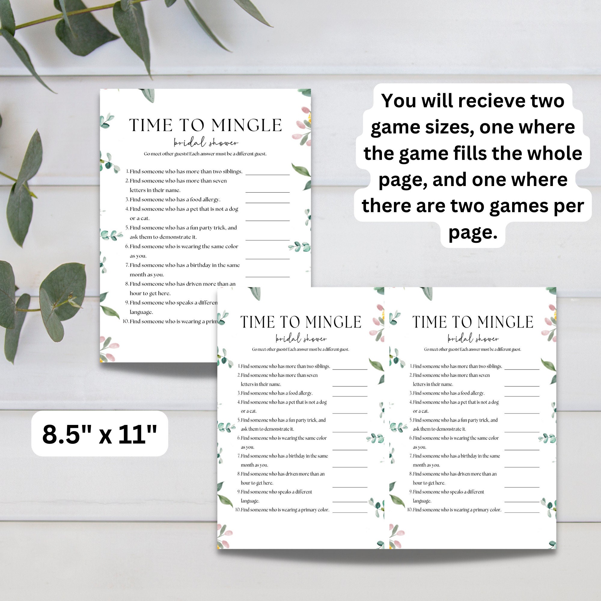 Time to Mingle/bridal Shower Games/ Instant Download/ Printable Bridal