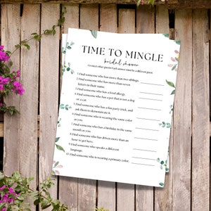 Time to Mingle/bridal shower games/ instant download/ printable bridal shower game/ get to know each other/ bachelorette game/ wedding game