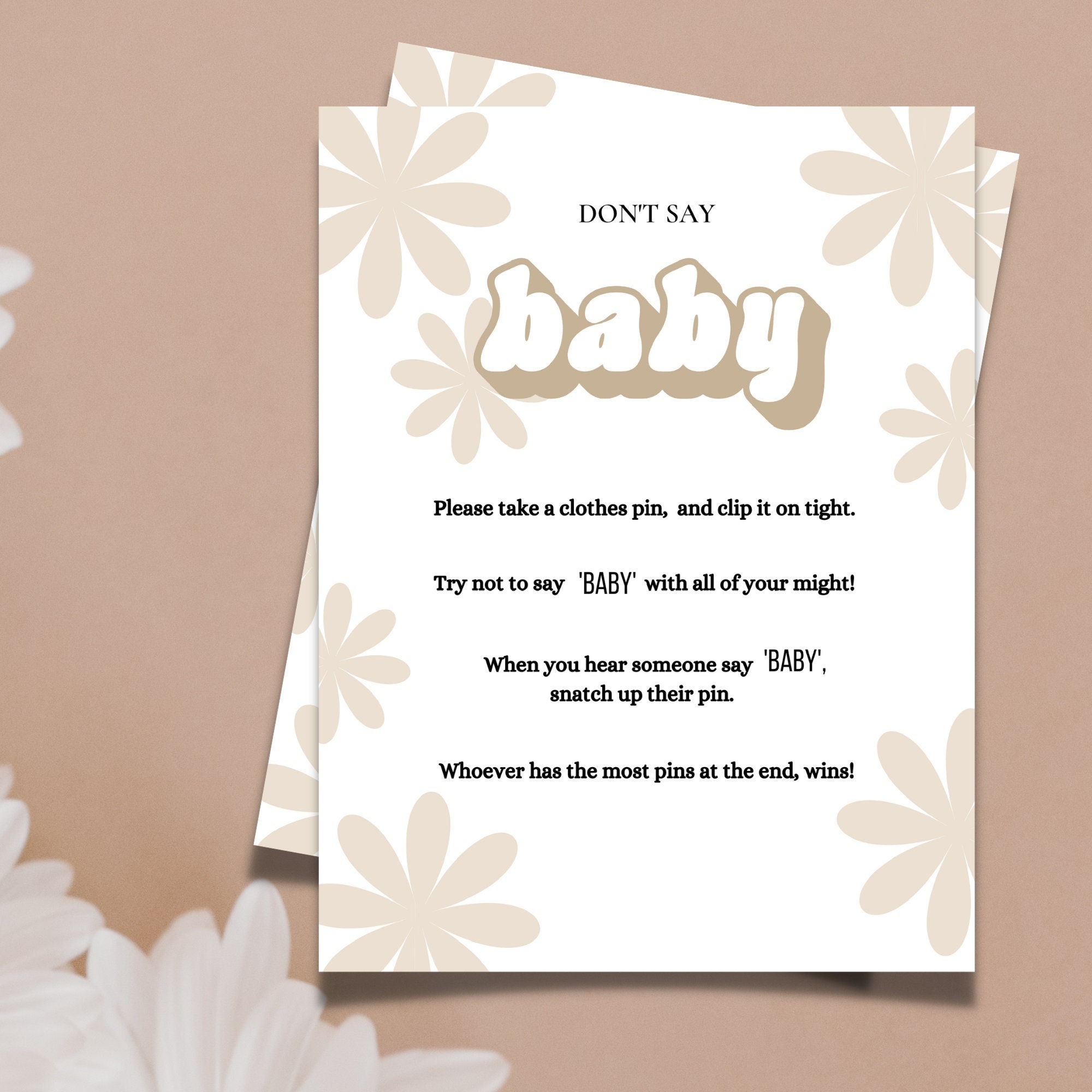 Retro Don't Say Baby Sign | Printable Floral Baby Shower Game ...