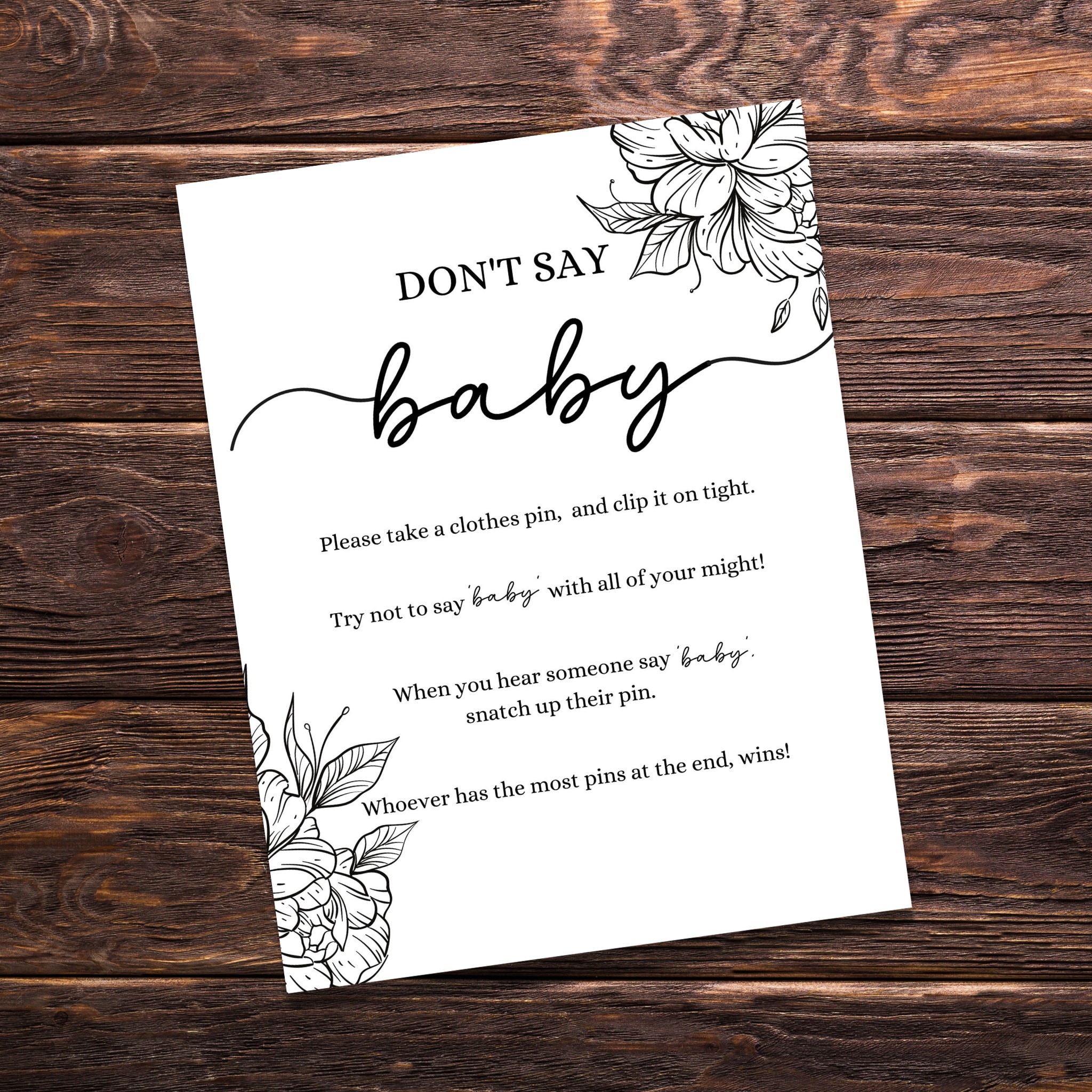 Don't Say Baby Sign Printable Floral Baby Shower Games Printable Don't ...