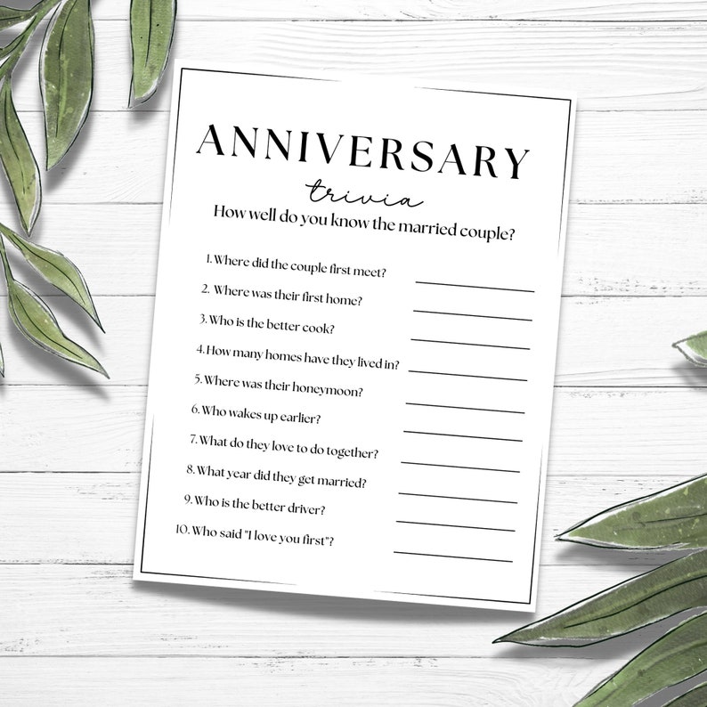 50th Anniversary, 25th Anniversary, Anniversary Trivia, Party Keepsake ...