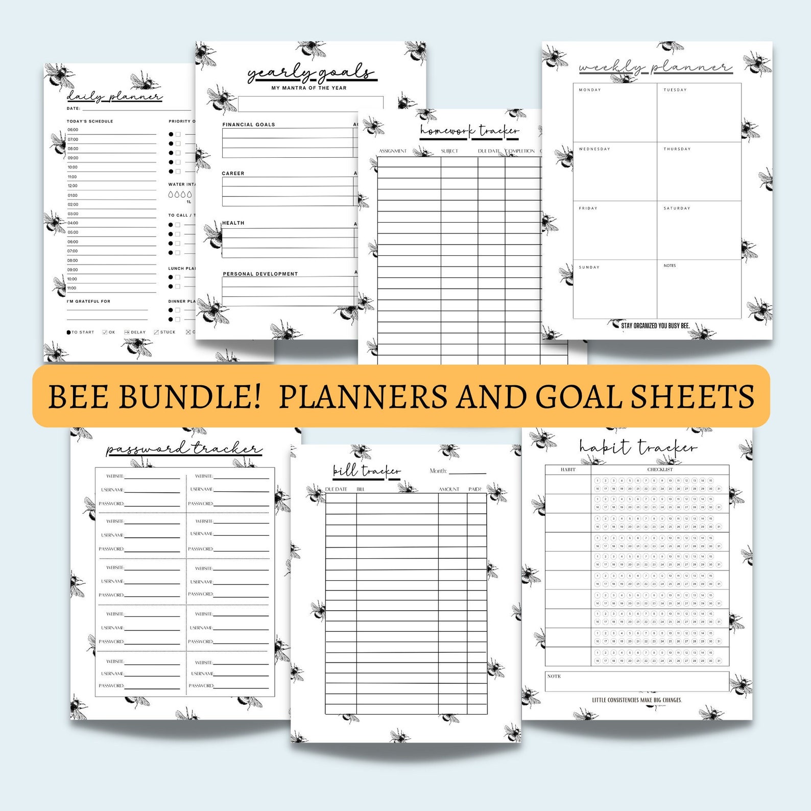 Printable Goal Planner Bundle, Daily Weekly Monthly Quarterly Yearly ...