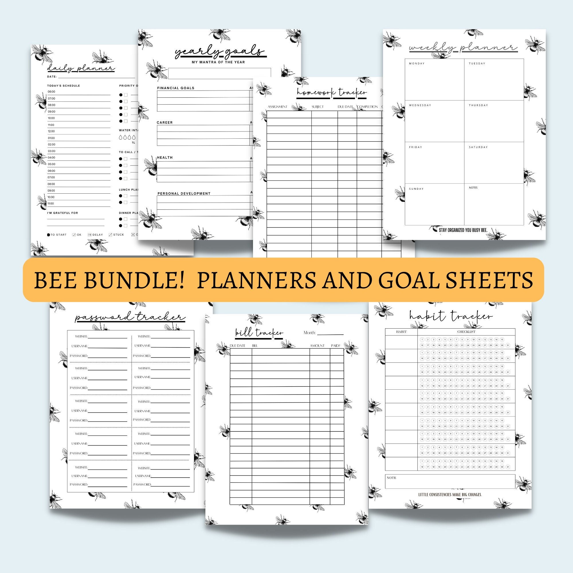 Printable Goal Planner Bundle, Daily Weekly Monthly Quarterly Yearly ...