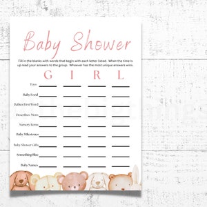 Baby Scattergories Game, Scattergories Game Card,  Baby Shower Guessing Game, Printable Baby Shower Games,Boho, Baby girl, Baby shower