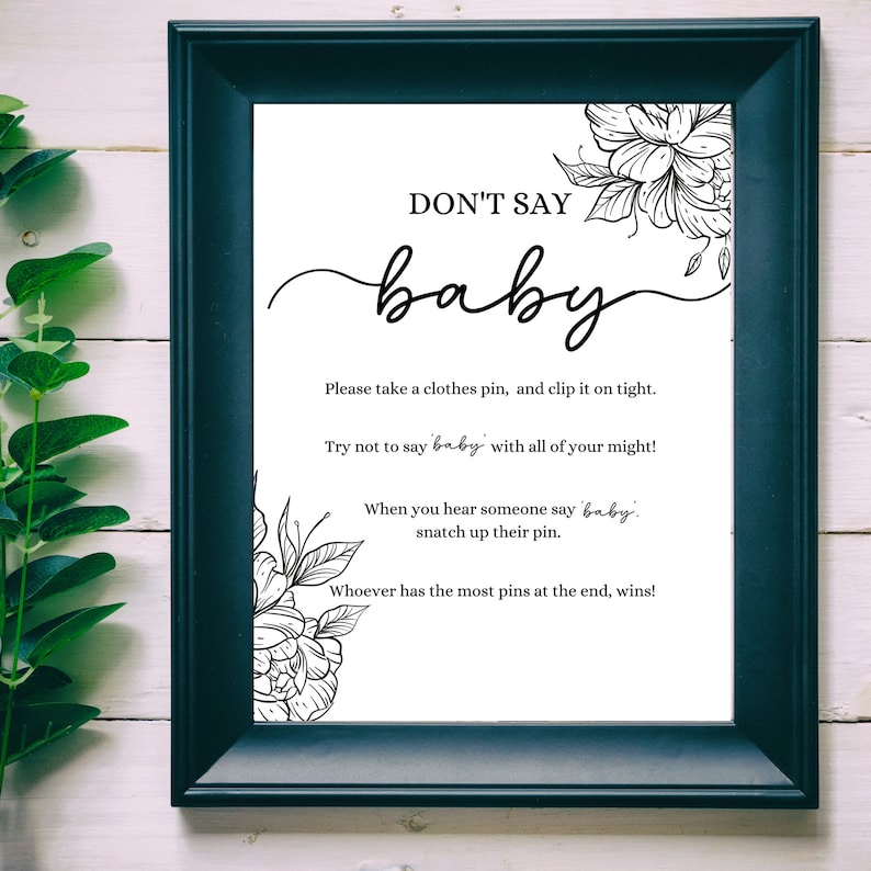 Don't Say Baby Sign Printable Floral Baby Shower Games Printable Don't ...