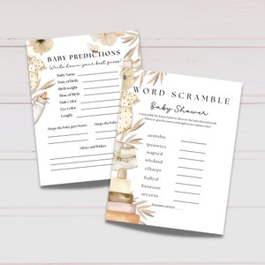 2 Baby Shower Games, Word ScrambleBaby Prédictions - Carte de conseils, Jeu de douche de bébé minimaliste imprimable, TÉLÉCHARGEMENT INSTANTANÉ