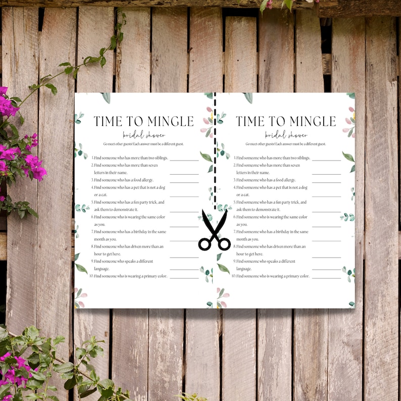 Time to Mingle/bridal Shower Games/ Instant Download/ Printable Bridal
