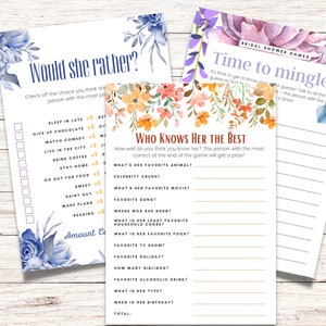 Floral Bridal shower games, Bridal shower games, 3 Game bundle, Bridal shower games, Bachelorette games, party games, digital downloads, png