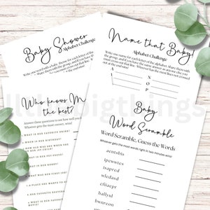Modern Baby Shower, Games Bundle, Minimalist Packpage, Games for Baby,  four game bundle, baby shower games, gender neutral, word games