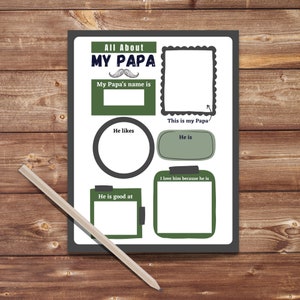 Father's Day Printable, All About My Papa, Personalized Papa Gift, Father's Day Gift, Papa Card, Digital Download