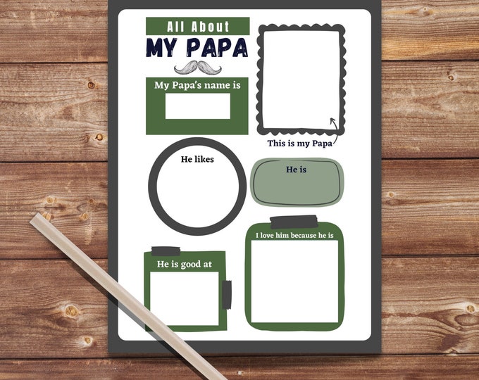 All About My Papa Printable, Father's Day Gift Fill In, Papa Father's ...