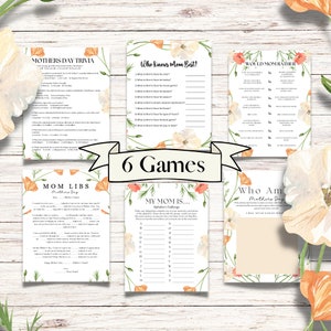 Printable Mother&#39;s Day Game Bundle, 6 games, Mothers Day Game, games for kids and adults, Printable Family Party Games, Mothers Day Games