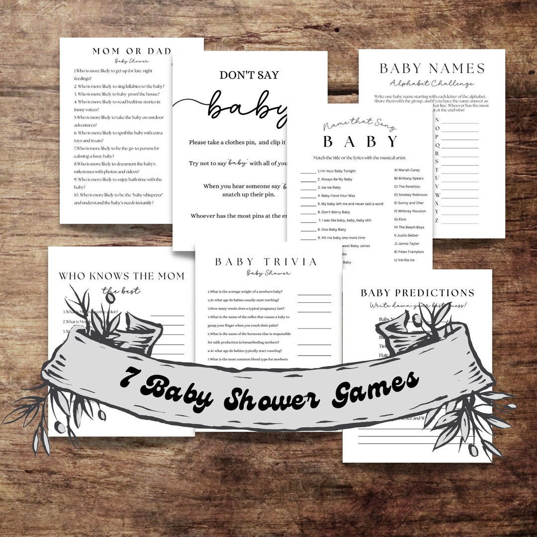 Modern Baby Shower Games, Minimalist Baby Shower Game Bundle, Modern Baby Shower Game, 7 Game