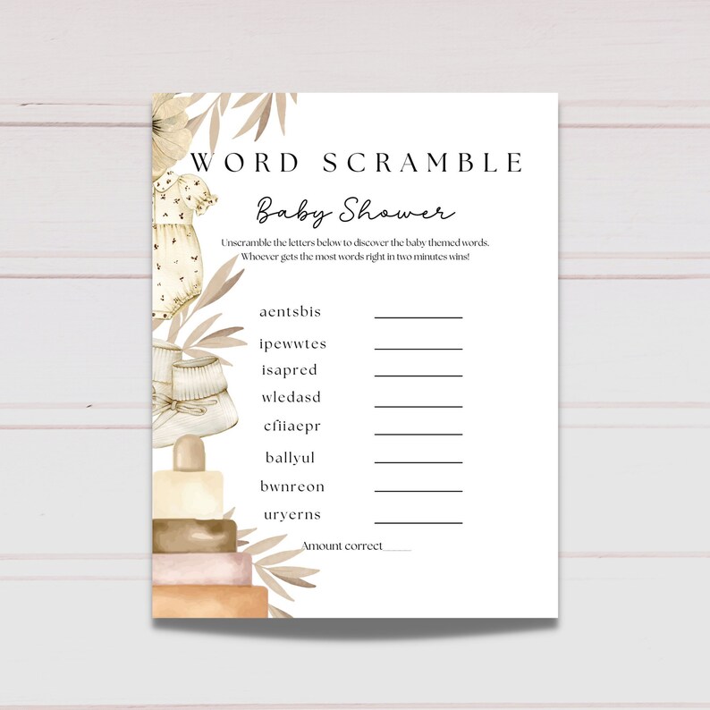 Baby Shower Word Scramble With Answer Key, Baby Shower Game, Baby ...