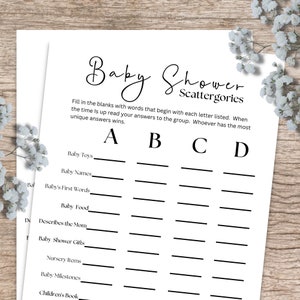 Baby Shower Games, Afdrukbare Scattergories, Game voor Baby Shower, Gender neutrale babyshower, Instant Download, Baby Shower Scattergories