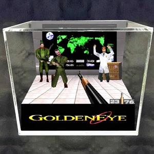 Goldeneye Cube Diorama - 3D Videogame - Gift for Gamer - Shadow Box - Miniature