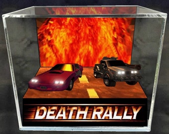 Death Rally Cube Diorama - 3D Videogame - Gift for Gamer - Shadow Box - Miniature