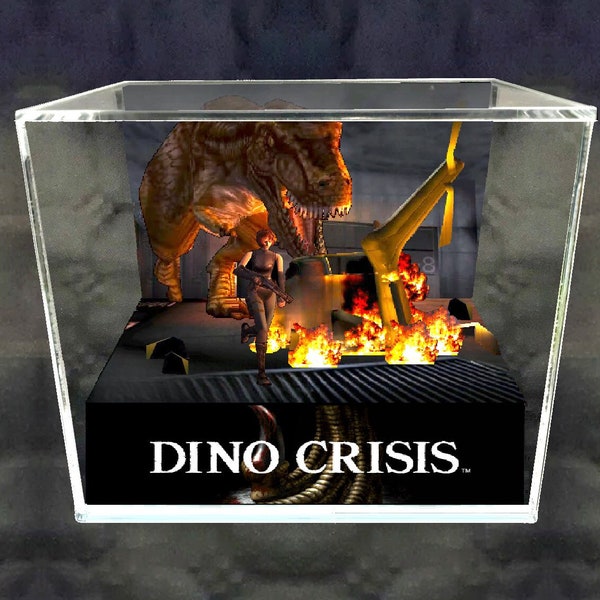 Dino Crisis Cube Diorama - 3D Videogame - Gift for Gamer - Shadow Box - Miniature