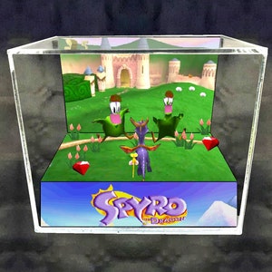 Spyro the Dragon Cube Diorama - 3D Videogame - Gift for Gamer - Shadow Box - Miniature