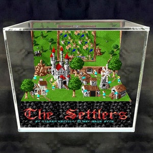 The Settlers Cube Diorama - 3D Videogame - Gift for Gamer - Shadow Box - Miniature
