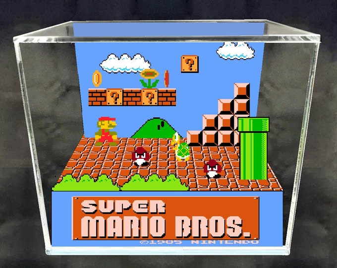 Super Mario Bros Cube Diorama - 3D Videogame - Gift for Gamer - Shadow Box - Miniature