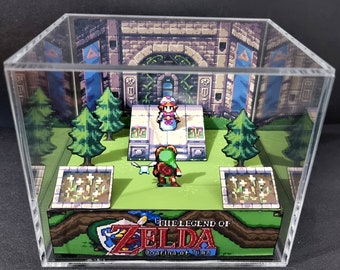 Zelda Ocarina of Time Cube Diorama - 3D Videogame - Gift for Gamer - Shadow Box - Miniature