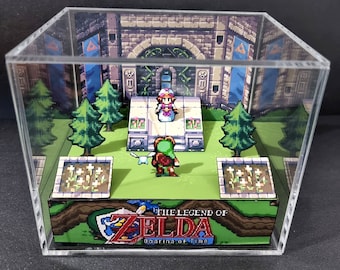 Zelda Ocarina of Time Cube Diorama - 3D Videogame - Gift for Gamer - Shadow Box - Miniature