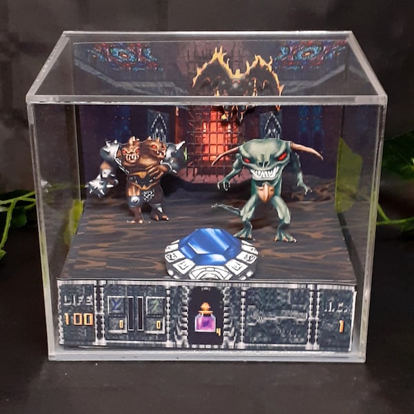 Hexen Cube Diorama - 3D Videogame - Gift for Gamer - Shadow Box - Miniature