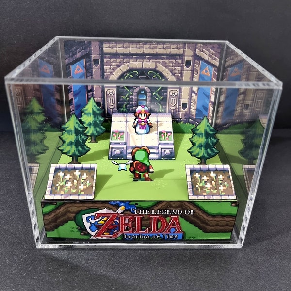 Zelda Ocarina of Time Cube Diorama - 3D Videogame - Gift for Gamer - Shadow Box - Miniature